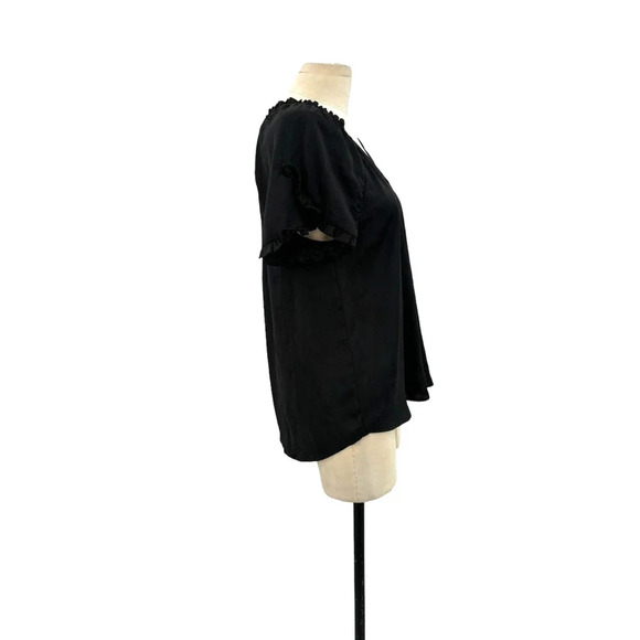 Current‎ Air Los Angeles Black Ruffle Short Sleeve Blouse Size Small - Picture 5 of 11
